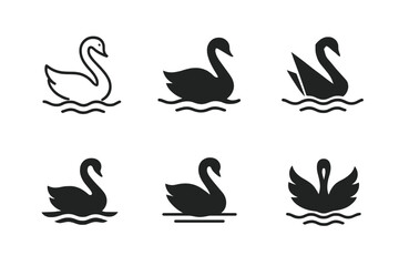 Obraz premium Swan Logo Variations. Swans. Icon set. Set Logo of swans: pair of swans forming a heart shape with their necks. harmonious logo variations of the