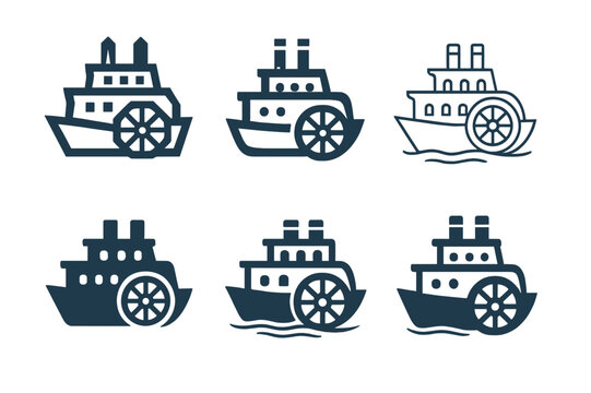 Cruise Logo Variations. Cruise vacations and boat tours. Icon set. Set Logo of cruise vacations and boat tours: riverboat. harmonious logo variations of the