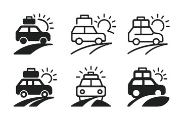 Obraz premium Travel Logo Variations. traveling. Icon set. Set Logo of traveling: road trip car. harmonious logo variations of the same emblematic concept, each with