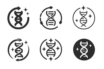 Cellular Regeneration Icons. life extension through cellular regeneration. Icon set. Set Logo of life extension through cellular regeneration: helix and