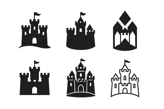 King Arthur Logo Variations. King Arthur's legends. Icon set. Set Logo of King Arthur's legends: Camelot castle. harmonious logo variations of the same
