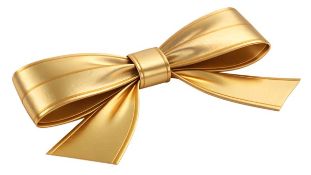 3D Golden Bow Ribbon with Premium Metallic Shine | Luxury Decorative Element PNG”
