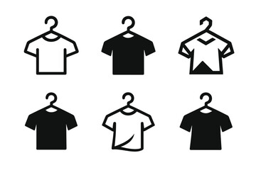 Laundry Logo Icons. Hanging up clothes immediately after laundry. Icon set. Set Logo of hanging up clothes immediately after laundry: clothes hanger.