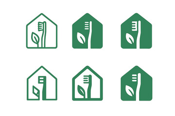 Fototapeta premium Eco-Friendly Home Icons. Sustainable home products. Icon set. Set Logo of eco home item: bamboo toothbrush. harmonious logo variations of the same emblematic