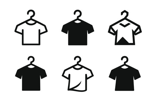 Laundry Logo Icons. Hanging up clothes immediately after laundry. Icon set. Set Logo of hanging up clothes immediately after laundry: clothes hanger.