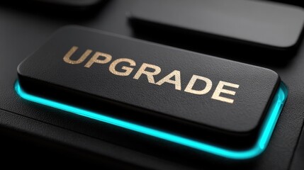 Black Upgrade Button with Blue Backlight — Macro Technology Concept