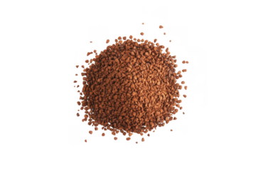 Pile of brown instant coffee granules isolated on a transparent background