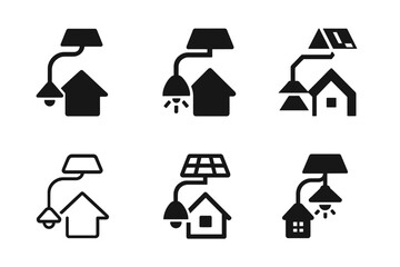 Eco-Friendly Logo Icons. Sustainable home products. Icon set. Set Logo of eco home item: solar-powered lamp. harmonious logo variations of the same emblematic