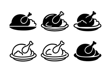 Roasted Chicken Logos. Preparing a roasted chicken with a side of mashed potatoes. Icon set. Set Logo of roasted chicken meal: roasted chicken with herbs.