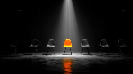 Spotlight Illuminating Single Bright Chair Among Dark Seats
