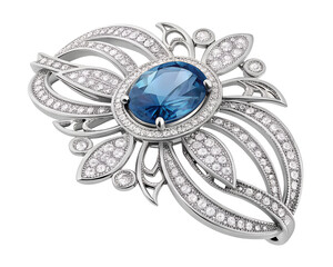 Silver Brooch with Blue Gemstone &ndash; Transparent PNG