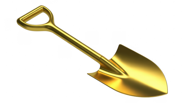 Polished Golden Shovel with D- Handle isolated on a transparent background
