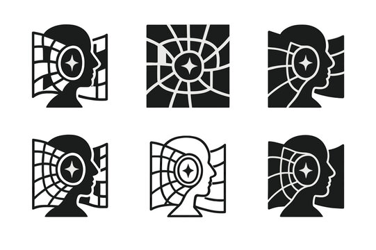 Multiverse Logo Variations. Exploring parallel universes and the multiverse. Icon set. Set Logo of exploring parallel universes and the multiverse: Fractured