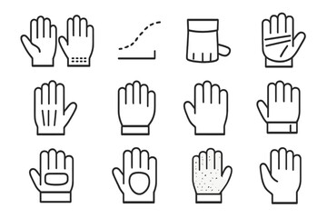 Fototapeta premium Classic Gloves Icons. Classic Gloves Set. Line icon set of Classic Gloves Set: pair of gloves, stitching detail, cuff, palm texture, finger lines, folded