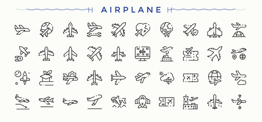 Airplane line icon set. Isolated icons. Aviation related icon set. Contains related to air, plane, airline, flight and more.