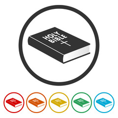 Holy bible book icon. Set icons in color circle buttons