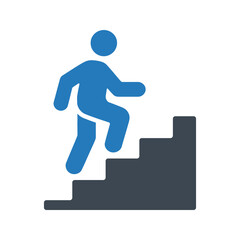Walking up staircase icon. Stair climbing exercise icon