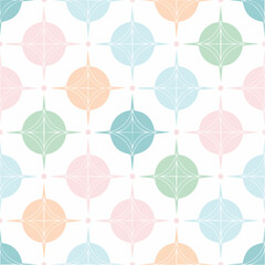 Obraz premium Starbursts and circles create a retro geometric pattern. Use for fabric, wallpaper, or stationery. Soft pastel colors make it a versatile design element.