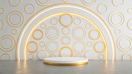 abstract background with circles in green and gold colors. 3d rendering,Interior of a modern room with a marble wall and wooden floor Background.