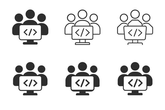 Developer Logo Variations. developer coding in a collaborative workspace. Icon set. Set Logo of developer coding in a collaborative workspace: developers