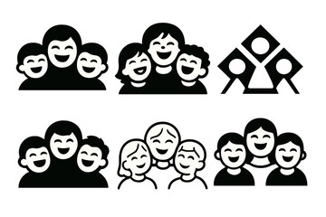Kids Laughing Logos. group of kids laughing. Icon set. Set Logo of group of kids laughing: kids with upward faces. harmonious logo variations of the same