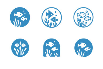 Oceanic Logo Variations. Oceans and seas. Icon set. Set Logo of oceans and seas: jellyfish drifting gracefully in water. harmonious logo variations of the same