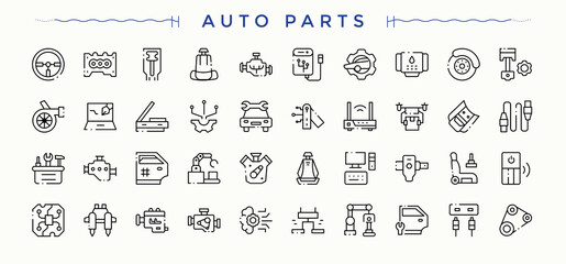 Fototapeta na wymiar Auto Parts icon pack. Vector icons collection. Editable vector illustration. Service line icon set. Pack of auto, parts, vehicle, automobile, engine, service and more.