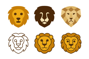Obraz premium Paper Mache Animal Logos. Paper mache animal crafts. Icon set. Set Logo of paper mache animal crafts: lion mask figure. harmonious logo variations of the same