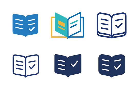 Reflective Journal Icons. Learning goals reflection sheet. Icon set. Set Logo of reflection sheet: open journal with notes. harmonious logo variations of the