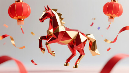 New Year geometric golden horse design