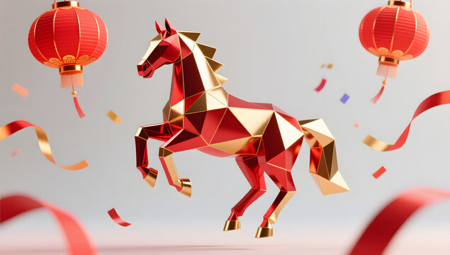 New Year geometric golden horse design