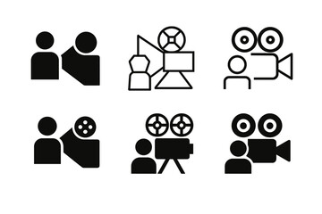 Fototapeta premium Film Projector Icons. watching a film. Icon set. Set Logo of watching a film: projector. harmonious logo variations of the same emblematic concept, each with