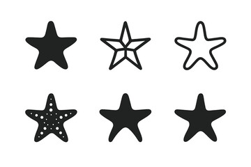 Starfish Logo Variations. Starfish. Icon set. Set Logo of starfish silhouette. harmonious logo variations of the same emblematic concept (Symmetrical form,