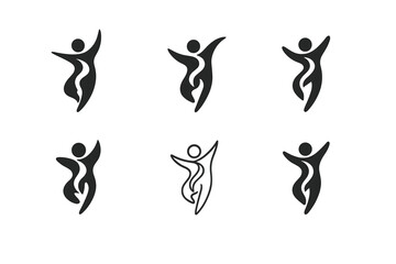 Obraz premium Dance Therapy Icons. dance therapy and emotional healing. Icon set. Set Logo of dance therapy and emotional healing: energy flow through body. harmonious logo