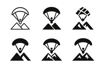 Fototapeta premium Paragliding Logo Variations. Paragliding. Icon set. Set Logo of Paragliding: paraglider above mountains. harmonious logo variations of the same emblematic