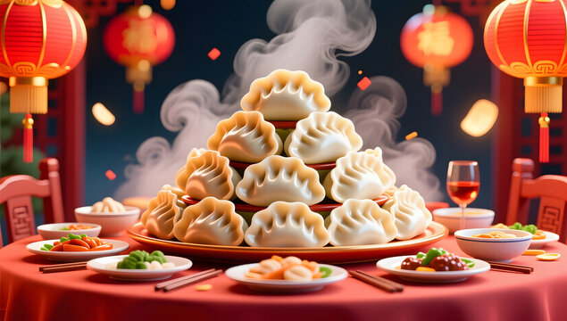 Lively dumplings at Spring Festival dinner table