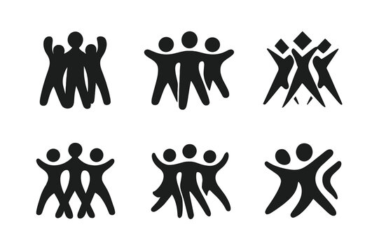 Diverse Dance Logos. Dance group performances and ensembles. Icon set. Set Logo of dance group: abstract ensemble icon. harmonious logo variations of the same