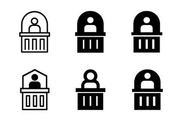 Fototapeta premium Courtroom Logos Grid. Courtroom scene with defendant. Icon set. Set Logo of courtroom: defendant standing at bench. harmonious logo variations of the same