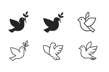 Harmonious Religious Symbols. The role of religion in shaping cultures. Icon set. Set Logo of religion and culture: dove of peace. harmonious logo variations