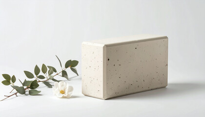 Beige sculptural block with smooth surface and wavy indentation isolated on white background, minimalist design object for architecture, modern art, interior styling, product visualization