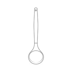 Ladle. Minimalist line art of a kitchen spoon. Clean black outline illustration perfect for cooking designs, recipe books, utensil icons, culinary branding, and modern kitchen graphics.