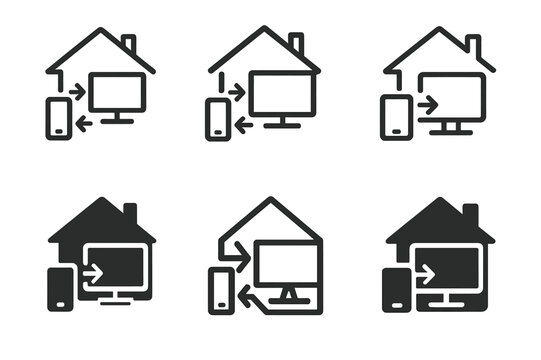 Interactive Icon Set. Interactive home entertainment experiences. Icon set. Set Logo of interactive home entertainment experiences: multi-device experience.