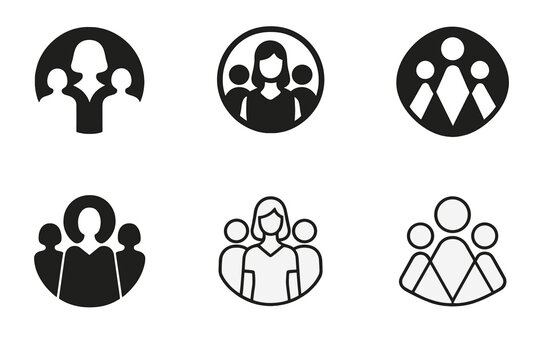 Women Leadership Icons. women in leadership. Icon set. Set Logo of women in leadership: teamwork empowerment. harmonious logo variations of the same emblematic - Powered by Adobe