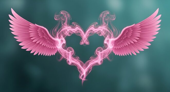 Radiant Pink Winged Heart on Teal: Love, Passion & Fantasy Concept