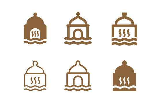 Cultural Hygiene Icons. Cultural approaches to hygiene. Icon set. Set Logo of cultural hygiene: public bathhouse icon. harmonious logo variations of the same