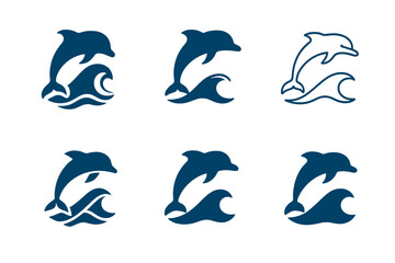 Fototapeta premium Dolphin Logo Variations. Oceans. Icon set. Set Logo of Oceans: Dolphin. harmonious logo variations of the same emblematic concept, each with different artistic