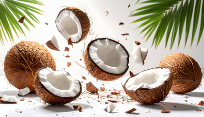 Fresh Coconuts with Palm Leaves