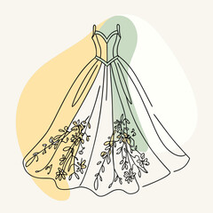 Elegant line art wedding dress with floral embellishments
