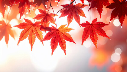 Autumn Maple Leaves with Raindrops