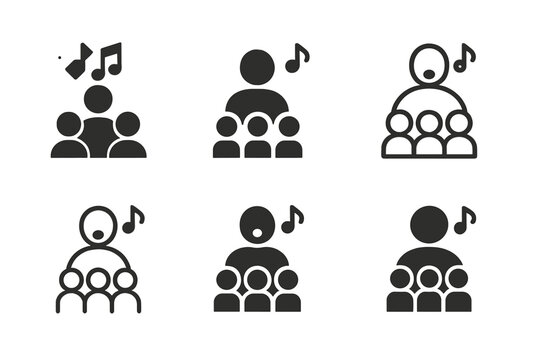 Youth Singing Icons. teaching singing to children and youth. Icon set. Set Logo of teaching singing to children and youth: choir arrangement of kids.